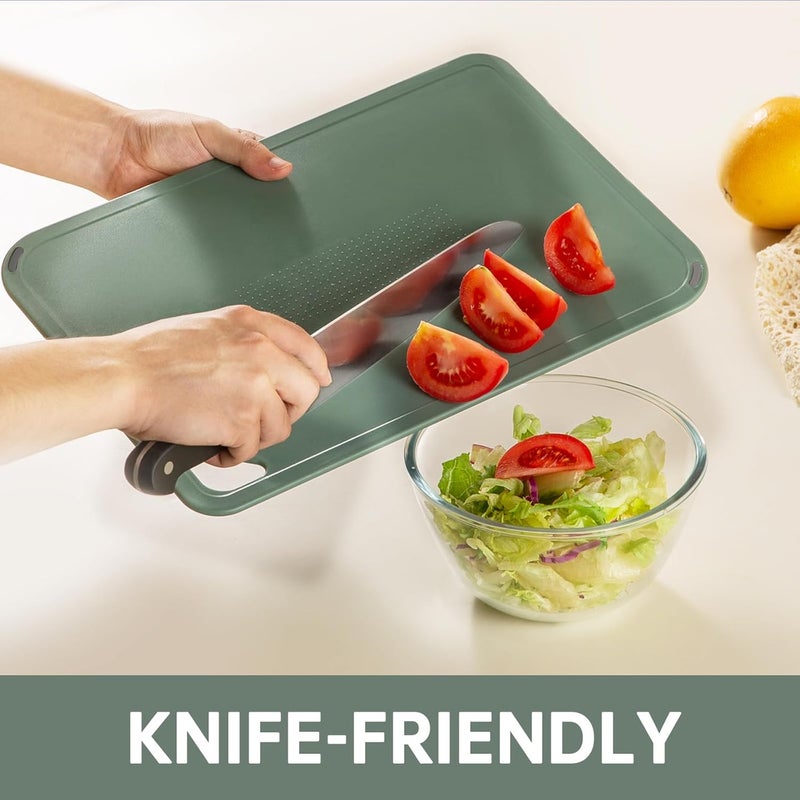 thetchry Plastic Cutting Board Set of 3-Cutting Boards for Kitchen BPA Free, Large-Small Chopping Boards Non-Slip for Cooking Camping Dishwasher Safe, Reversible, with Grip Handle, 15"×10"×0.6" Green - Image 2
