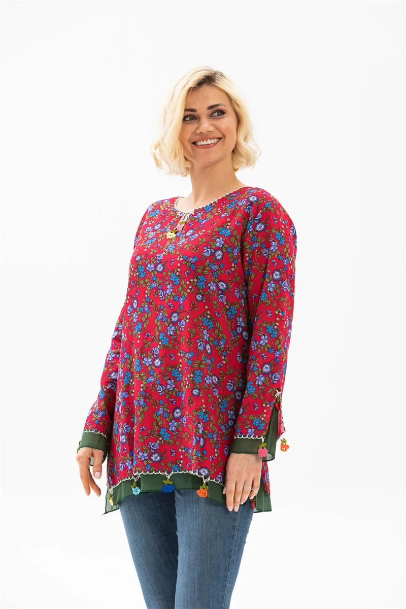 اليش شيل بيزي Long Sleeve Ceyda Voile Blouse Red 6164