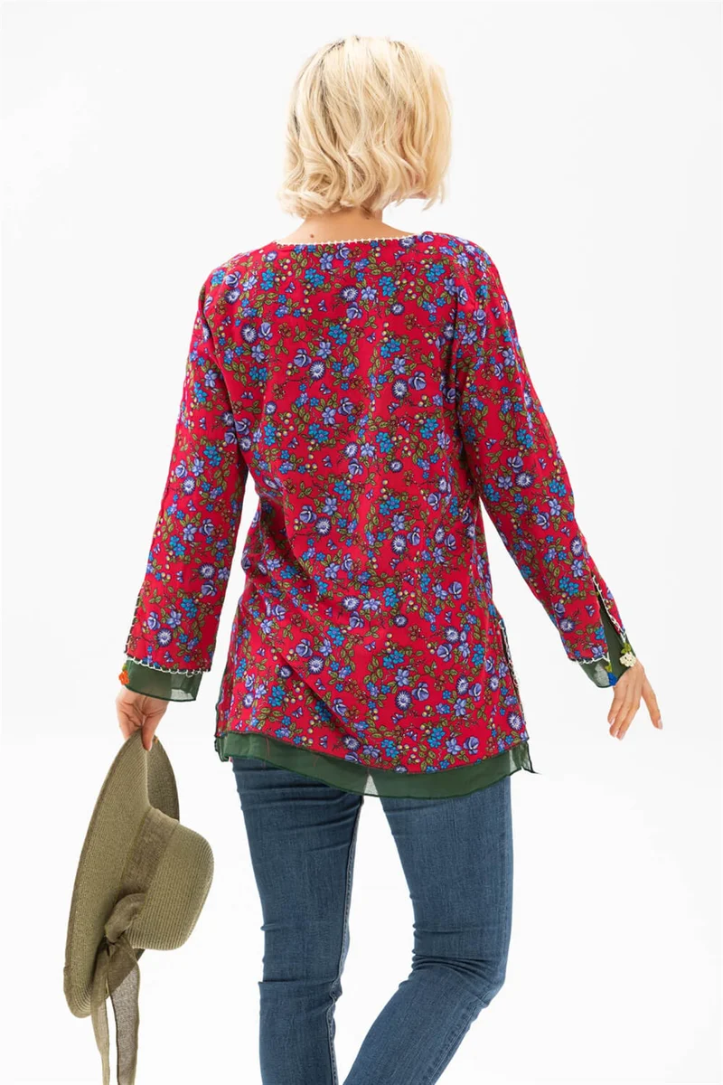 اليش شيل بيزي Long Sleeve Ceyda Voile Blouse Red 6164
