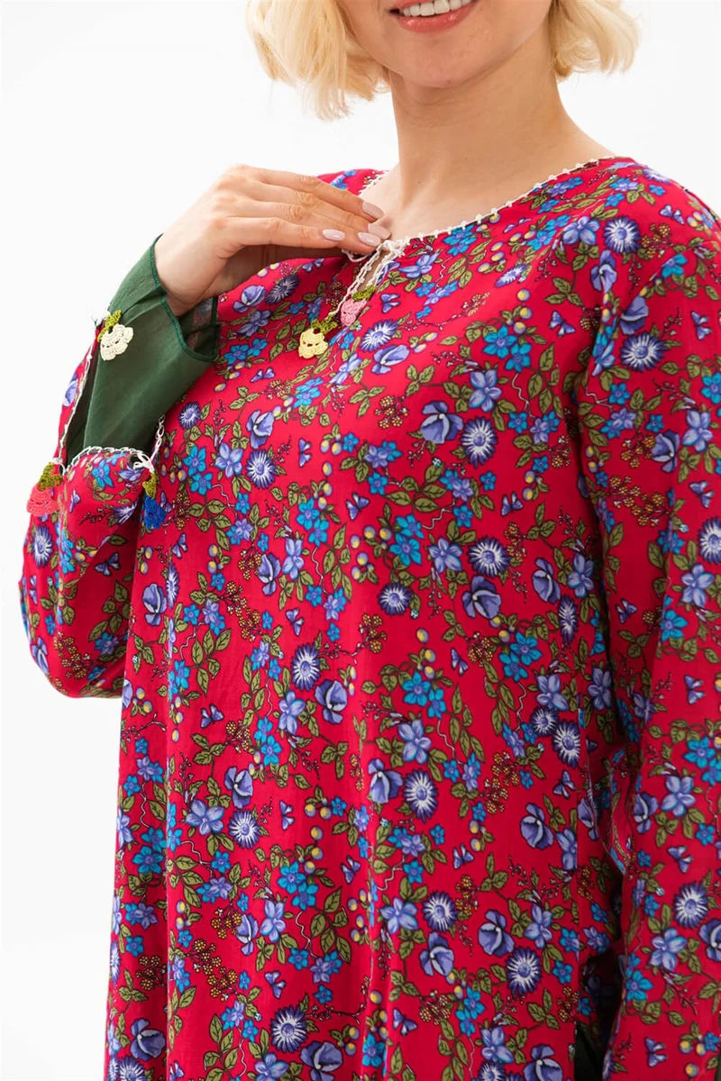 اليش شيل بيزي Long Sleeve Ceyda Voile Blouse Red 6164