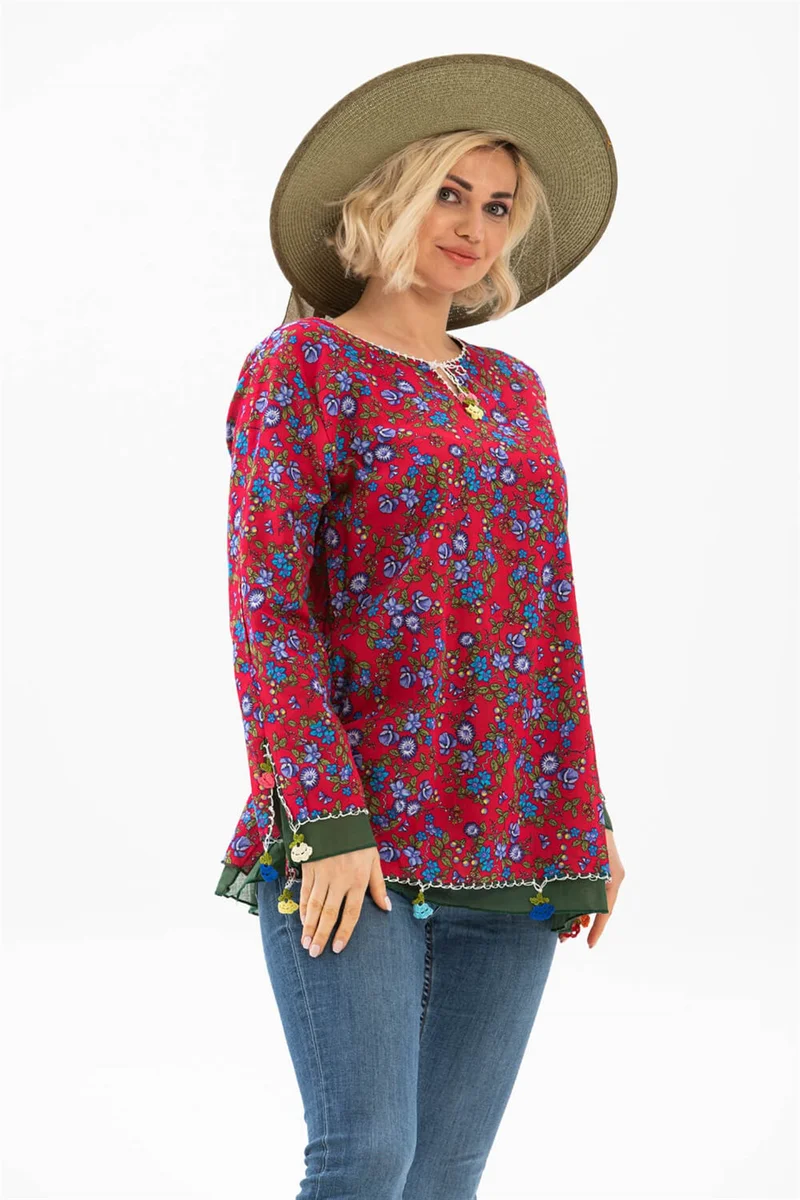 اليش شيل بيزي Long Sleeve Ceyda Voile Blouse Red 6164