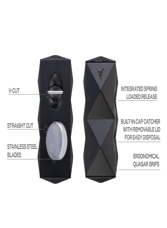 Colibri Quasar SV-Cut Cigar Cutter - Stainless Steel Spring-Loaded V Cutter, Deep Precision Cut up to 60+ Ring Gauge, Ergonomic Design, Premium Cigar Accessory (Black) - Image 2