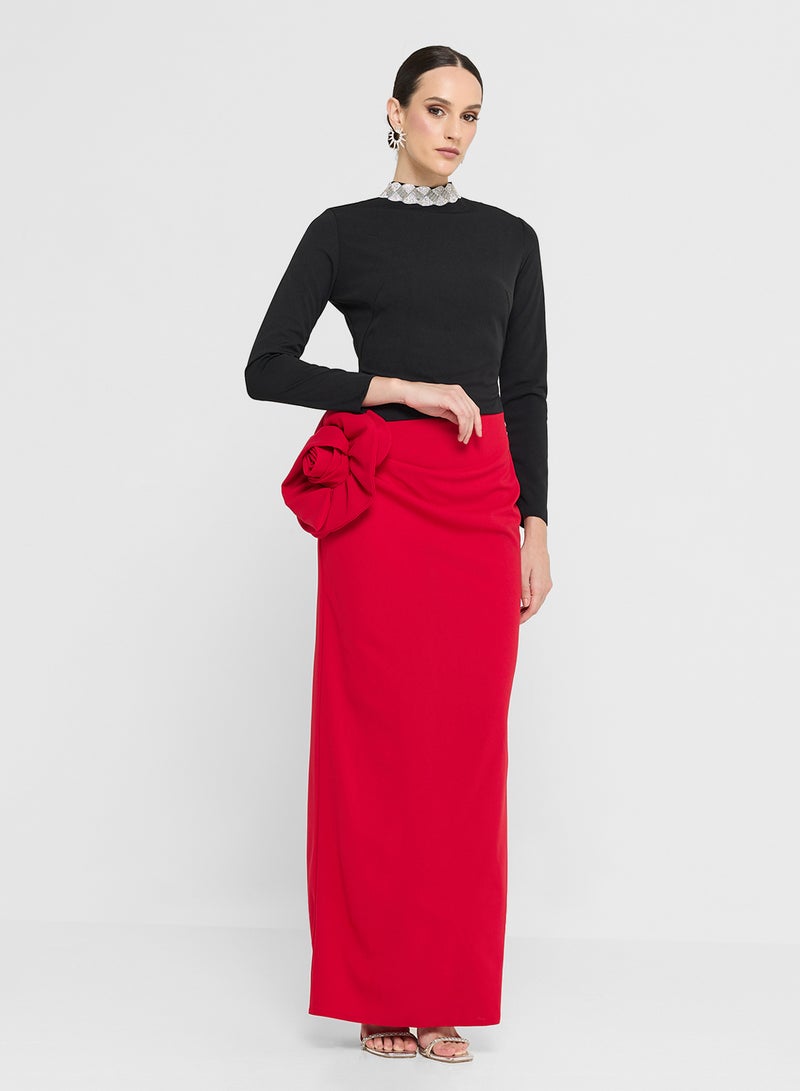 Namshi x Color Block Bodycon Dress With Floral Waist Detail - Image 1