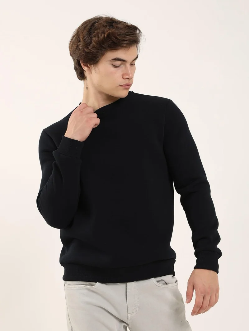 دوفي Navy Blue Men's Regular Fit Crew Neck Sweatshirt