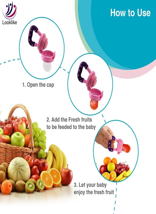 Looklike® Silicone Food & Fruit Nibbler for Babies | Soft Silicone Feeder Teether | Easy Grip Handle | Gentle Feeding Support | Pack of 2 - Image 4
