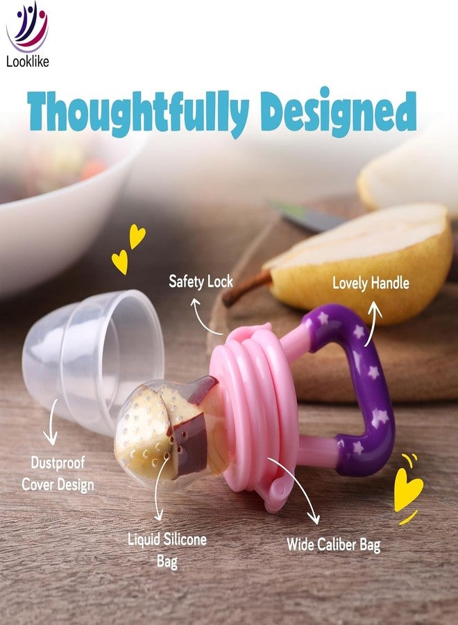 Looklike® Silicone Food & Fruit Nibbler for Babies | Soft Silicone Feeder Teether | Easy Grip Handle | Gentle Feeding Support | Pack of 2 - Image 2