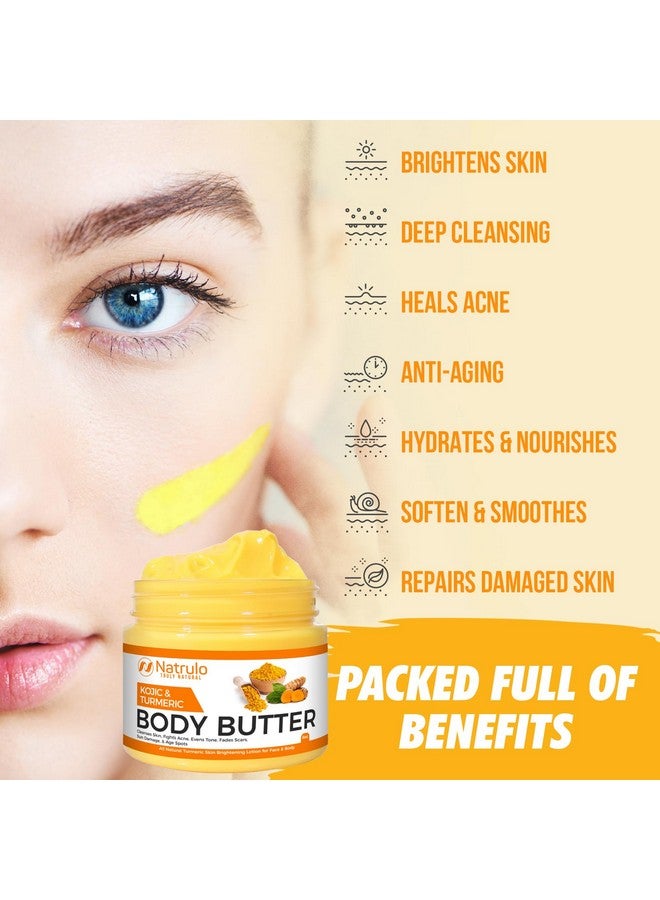 Turmeric & Kojic Body Butter - All Natural Turmeric Butter for Skin Brightening - Turmeric Lotion Cleanses Skin, Evens Tone, Scars, Sun Damage, & Age Spots - Whipped Shea Butter Turmeric Cream