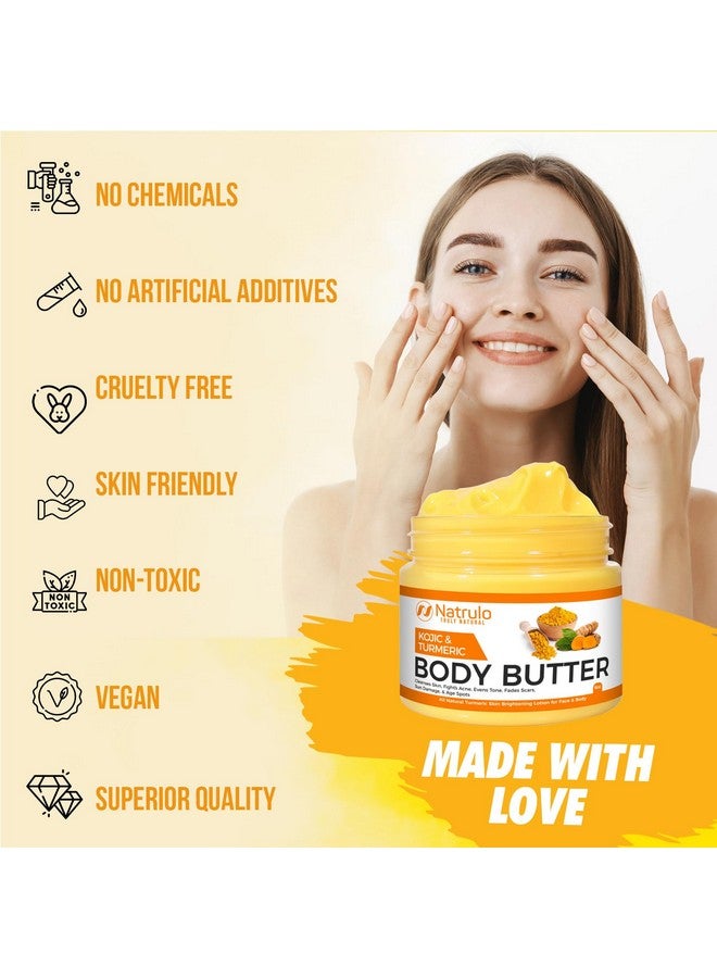 Turmeric & Kojic Body Butter - All Natural Turmeric Butter for Skin Brightening - Turmeric Lotion Cleanses Skin, Evens Tone, Scars, Sun Damage, & Age Spots - Whipped Shea Butter Turmeric Cream