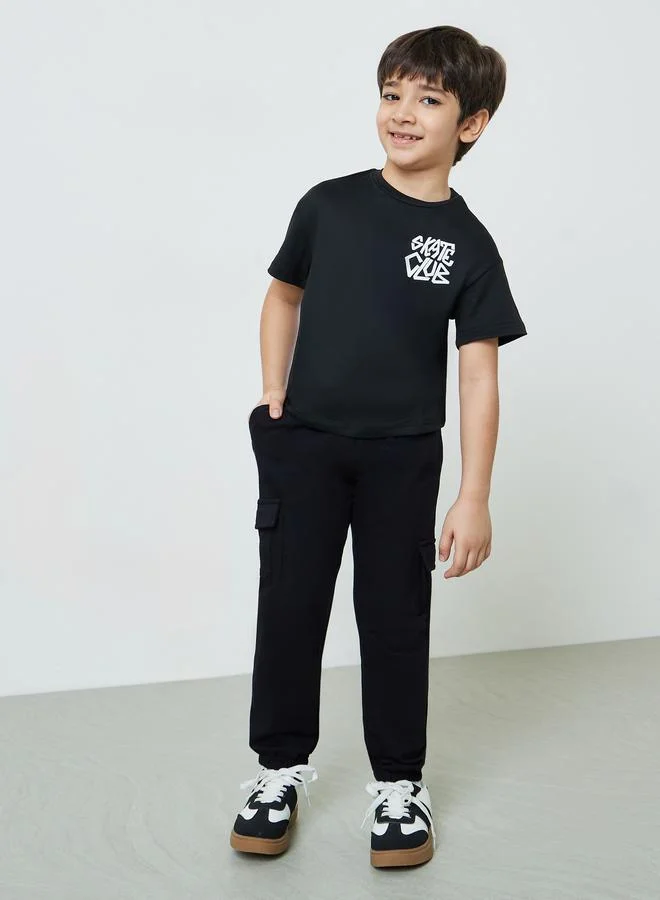 Styli Boys Black Elasticated Cuff Cargo Joggers