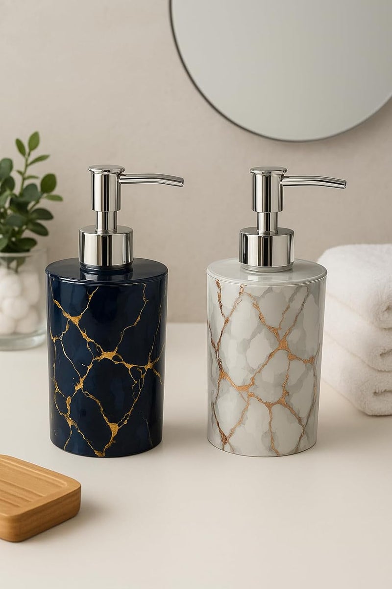Haristar Liquid Soap Dispenser/Shampoo/Bottle Set with Pump for handwash in Bathroom, Kitchen Sink Chrome Finish top(Pack of 2) (Italyan Black White) - Image 1