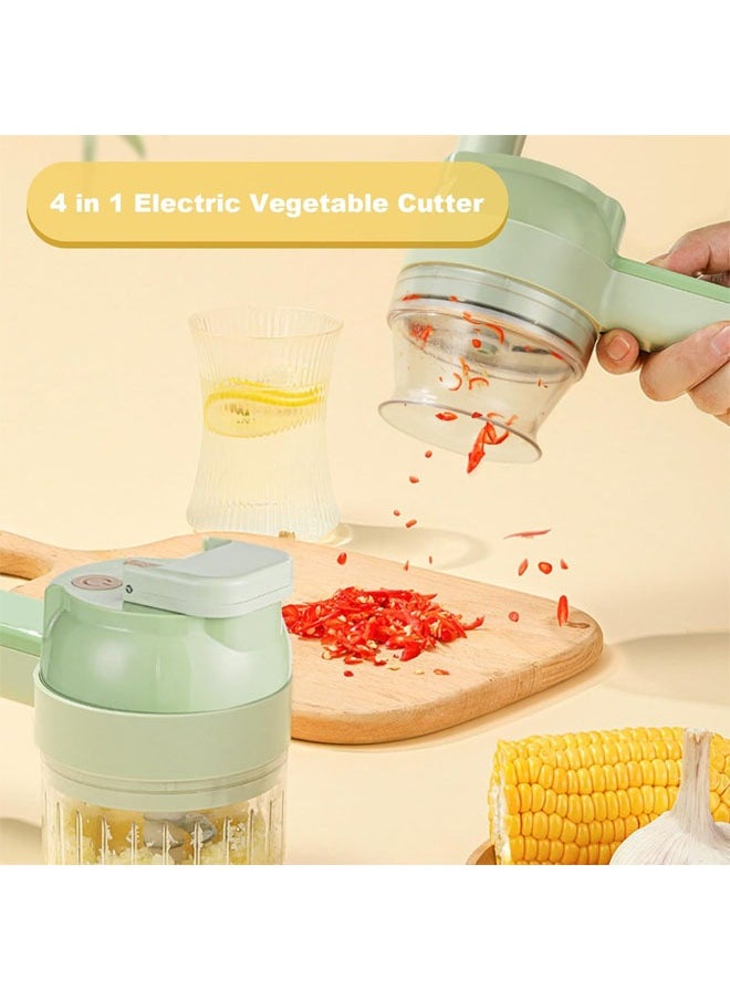 Multi-Functional Portable Wireless Vegetable Processor, Electric 4-in-1 Vegetable Cutter Set, Easy to Charge, for Garlic, Chili, Celery, Meat, with Cleaning Brush, with Egg and Cream Whisk, Green