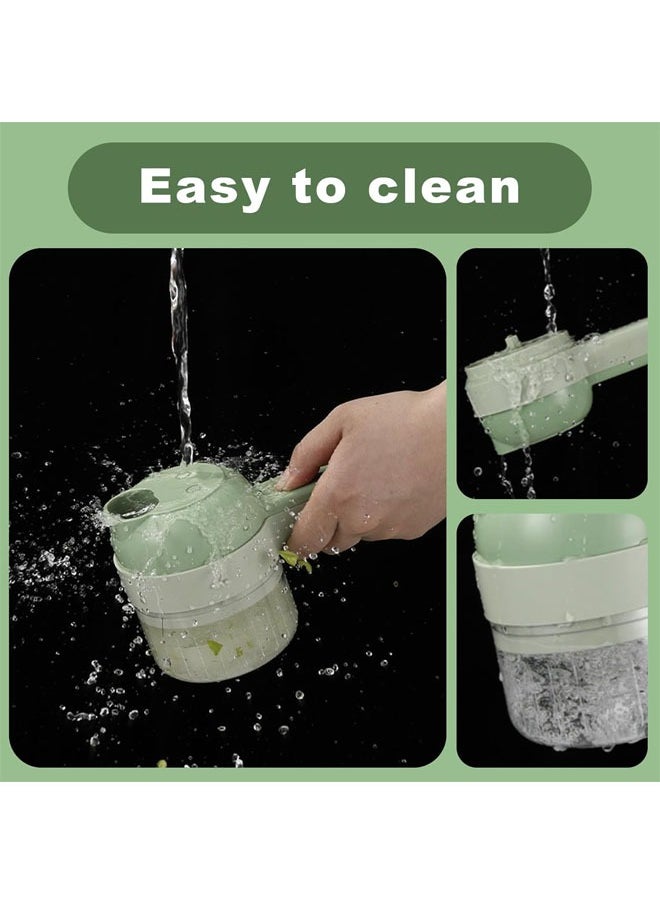 Multi-Functional Portable Wireless Vegetable Processor, Electric 4-in-1 Vegetable Cutter Set, Easy to Charge, for Garlic, Chili, Celery, Meat, with Cleaning Brush, with Egg and Cream Whisk, Green