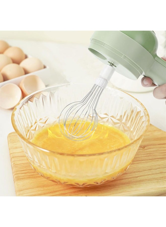 Multi-Functional Portable Wireless Vegetable Processor, Electric 4-in-1 Vegetable Cutter Set, Easy to Charge, for Garlic, Chili, Celery, Meat, with Cleaning Brush, with Egg and Cream Whisk, Green