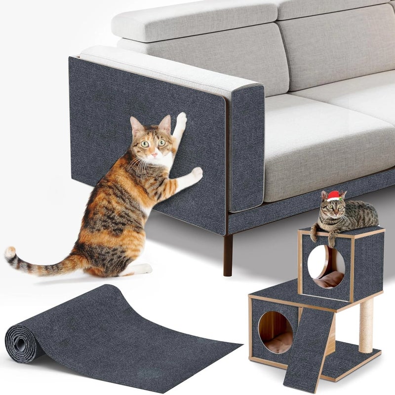MonaPlay Self Adhesive Cat Scratching Mat for Couch, 100x40cm(Dark Gray) Felt Cat Scratch Pad, Trimmable Removable Cat Furniture Protector for Sofa, Wall & Door, DIY Cut-to-Fit Cat Scratcher, No Nails - Image 1