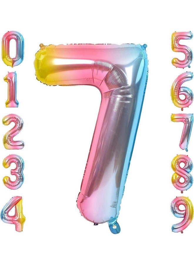FI - FLICK IN FI - FLICK IN 1 Pc Big Size Number 7 Foil Balloon 32 Inch Large Rainbow Number Foil Balloon Gradient 0 to 9 Number Balloons for Decoration 7th Birthday Anniversary Decoration Items (Pack of 1, Rainbow)  - Image 1