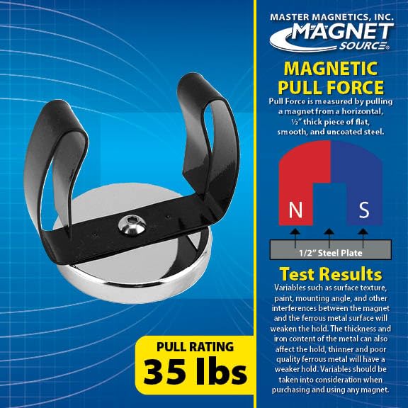 Master Magnetics ماجنتس سيراميك بقاعدة دائرية مع مشبك زنبركي أسود - حزمة قوية - مغناطيسات قوية - سحب 35 رطل لكل واحدة - مطلية بالنيكل - 2.04" قطر - 2.20" ارتفاع - حزمة من 2 - Image 4
