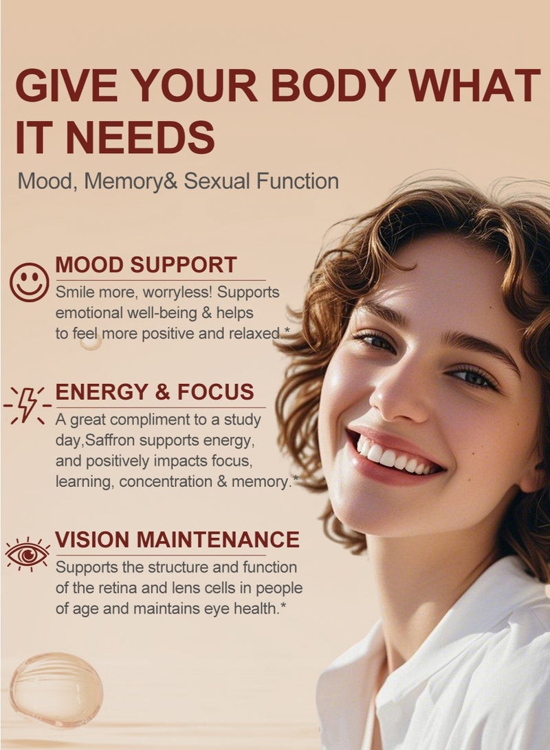 Natuchoice Natural Saffron Mood, Memory & Focus Booster | Natuchoice Happy Saffron Plus | 60 Vegan Capsules | Brain & Sexual Health Daily Supplement - Image 3