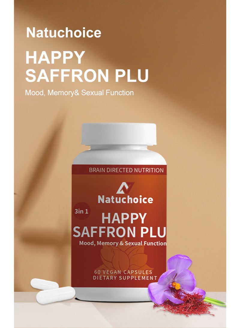 Natuchoice Natural Saffron Mood, Memory & Focus Booster | Natuchoice Happy Saffron Plus | 60 Vegan Capsules | Brain & Sexual Health Daily Supplement - Image 2