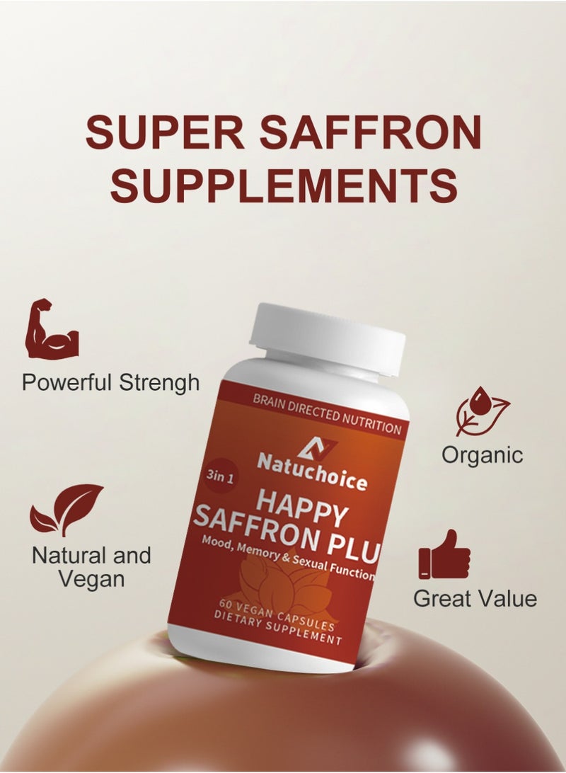 Natuchoice Natural Saffron Mood, Memory & Focus Booster | Natuchoice Happy Saffron Plus | 60 Vegan Capsules | Brain & Sexual Health Daily Supplement - Image 5