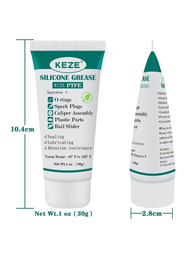 KEZE Silicone Grease Tube PTFE Synthetic Lubricant Sliding Door Grease Automotive Lubrication RV Toilet Seal Lubricant for Plumbing Faucet O Rings Plastic Parts Rubber Seal 1 oz 4-Tube - Image 2