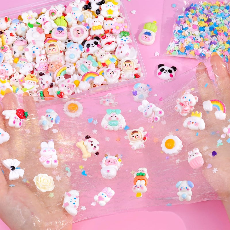 Glitzest 100PCS TINKRSTUFF White Slime Charms Cute Flatback Resin Charms for Slime, Random Kawaii Decoden Charm for Embellishments Phone Junk Case Charms Bulk, Hairpins Scrapbooking Crafting & DIY Decoration - Image 5