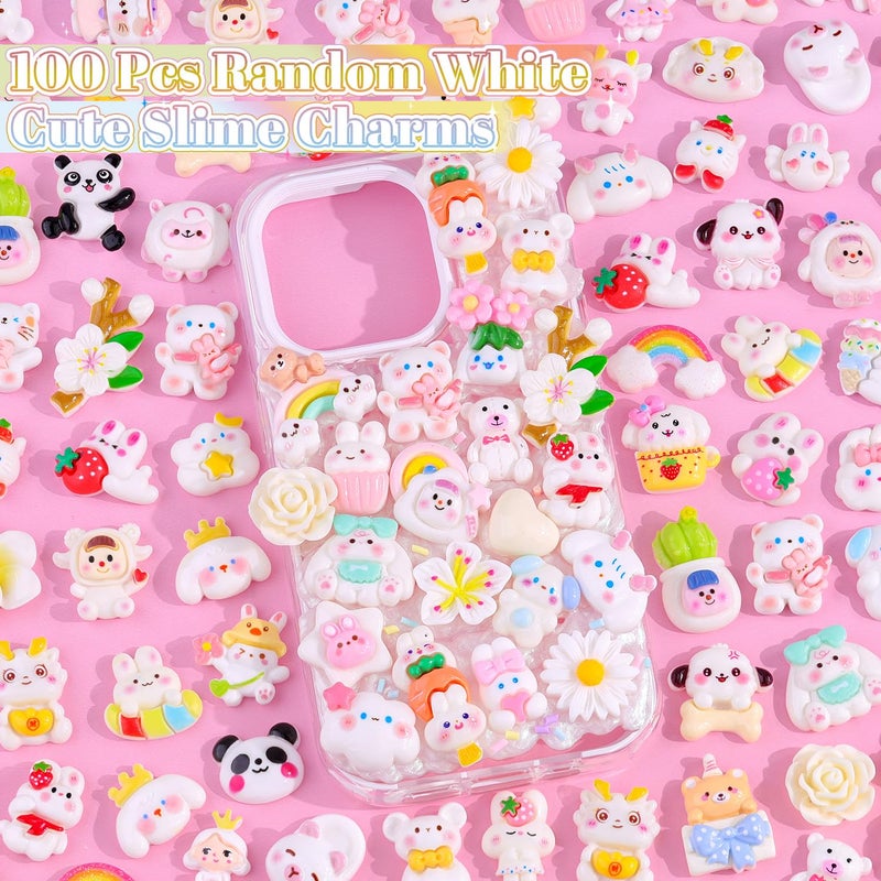 Glitzest 100PCS TINKRSTUFF White Slime Charms Cute Flatback Resin Charms for Slime, Random Kawaii Decoden Charm for Embellishments Phone Junk Case Charms Bulk, Hairpins Scrapbooking Crafting & DIY Decoration - Image 3