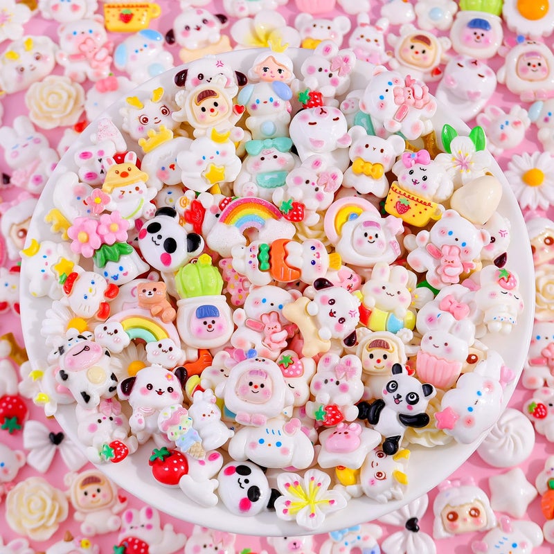 Glitzest 100PCS TINKRSTUFF White Slime Charms Cute Flatback Resin Charms for Slime, Random Kawaii Decoden Charm for Embellishments Phone Junk Case Charms Bulk, Hairpins Scrapbooking Crafting & DIY Decoration - Image 4