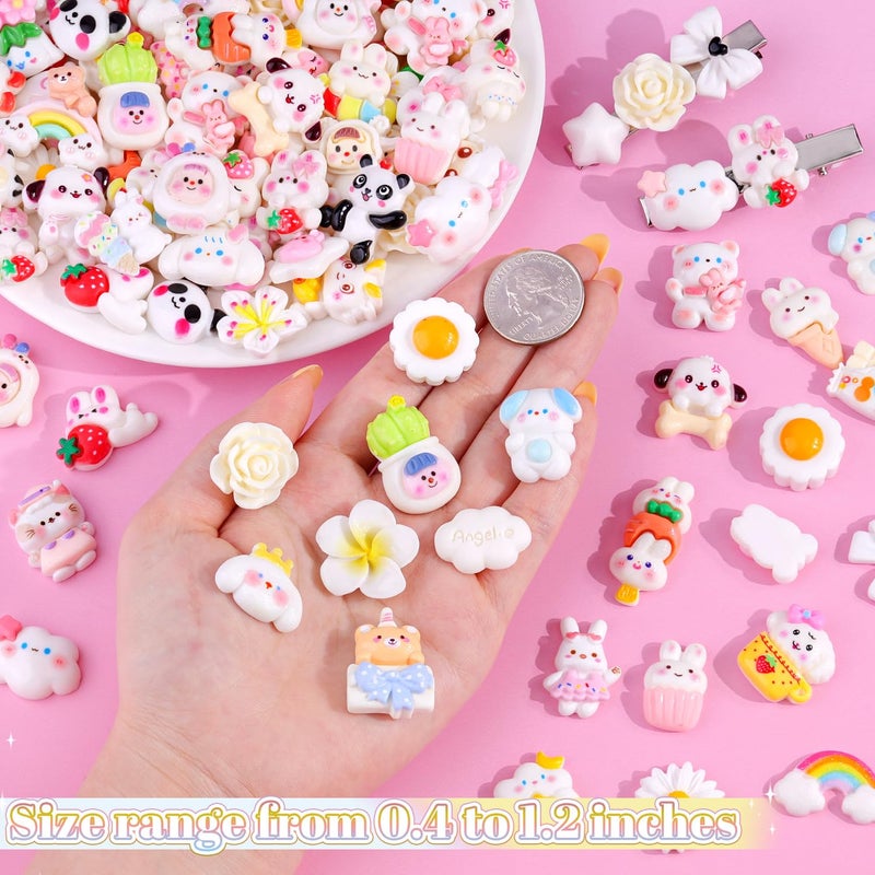 Glitzest 100PCS TINKRSTUFF White Slime Charms Cute Flatback Resin Charms for Slime, Random Kawaii Decoden Charm for Embellishments Phone Junk Case Charms Bulk, Hairpins Scrapbooking Crafting & DIY Decoration - Image 2