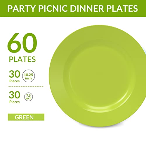 POSATE Plastic Plates Disposable 60 PCS Heavy Duty 30 Dinner Plates 1025 and 30 Dessert Plates 75 for Party Green - Image 5