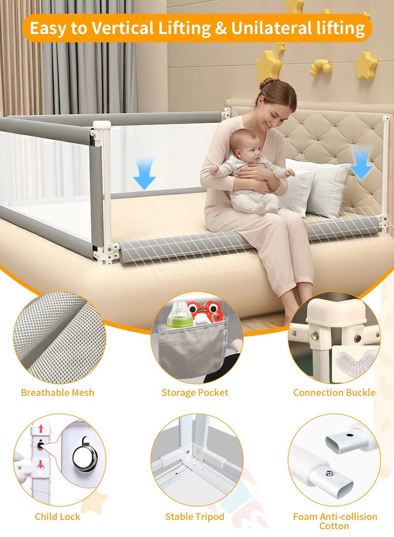 HomKawt Bed Rails for Babies and Toddlers, Foldable Crib Rail Guard with Adjustable Height, Breathable Mesh Baby Bed Guard with Safety Lock for Infant & Child Bed - Image 3