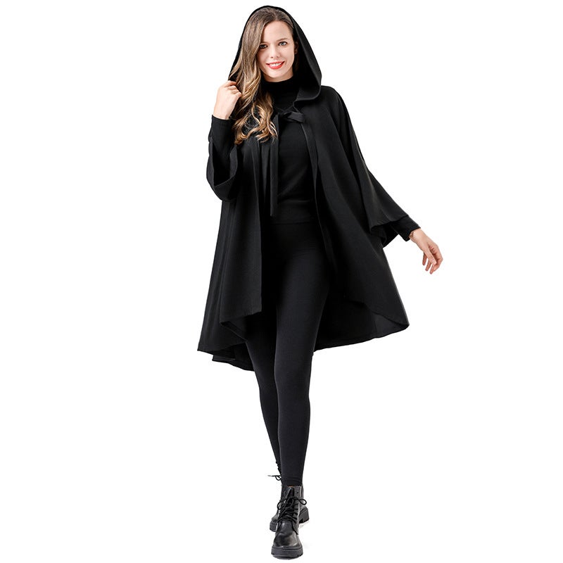 New Halloween cosplay Adult Sleeve Red and Black Cloak Little Red Riding Hood Medieval Female Wizard Robe Death Gown 0937 black [cloak with sleeves alone]