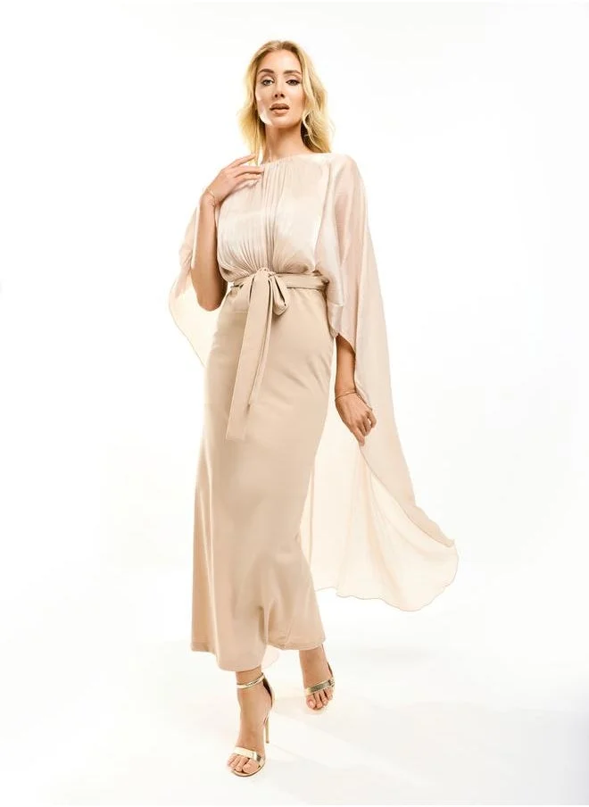 هاوس اوف مودا Longline Drape Cape Sleeves Sheath Maxi Dress by Styli