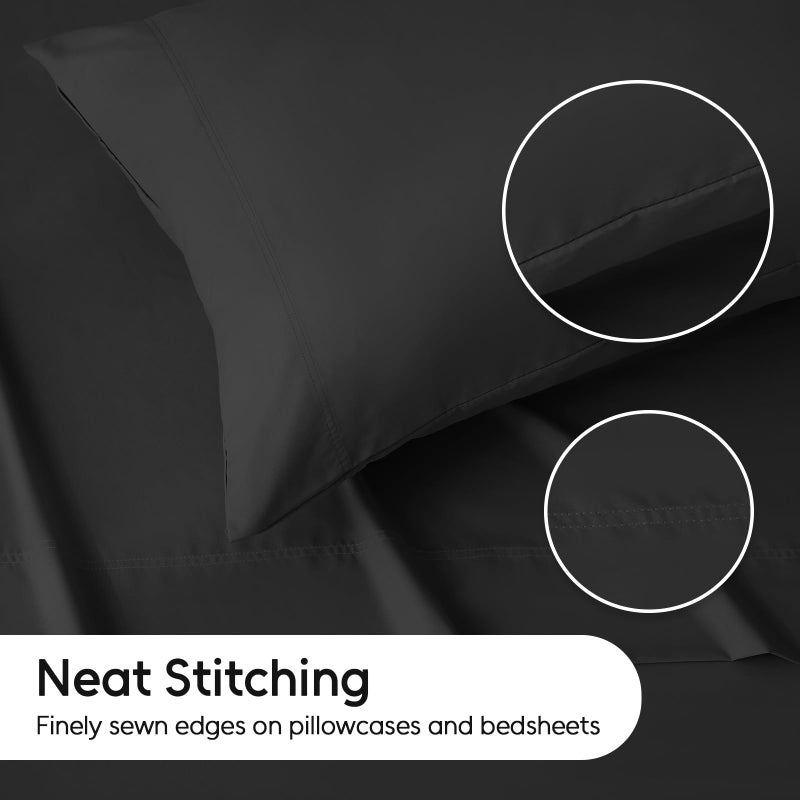 LONAVA Full Sheet Set 4 Pieces, Ultra Soft & Breathable Microbifer Sheets, 1600 Thread Count Hotel Luxury Oeko-Tex Bedding, 14-16 Inch Deep Pocket Durable Wrinkle Free Bedsheets, Black - Image 3