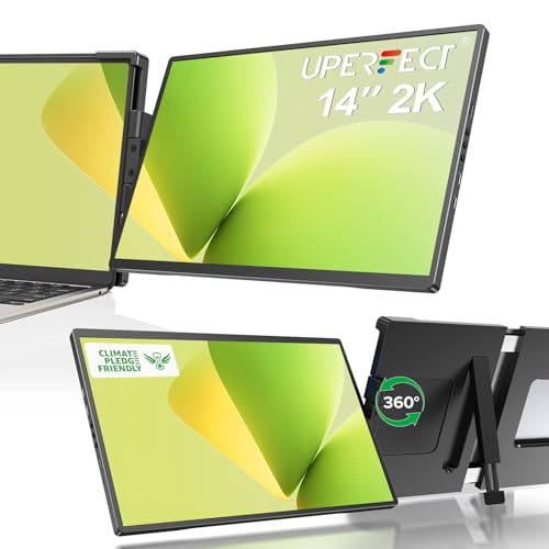 UPERFECT Laptop Screen Extender, 2K 14" 360°Unique Swivel Hinge w/ 180° Automatic Rotation, 2240x1400 QHD IPS Portable Monitor for 14"-17'' Laptops, Plug & Play with Mac, Wins, Dex (Only one Screen) - Image 1