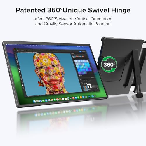 UPERFECT Laptop Screen Extender, 2K 14" 360°Unique Swivel Hinge w/ 180° Automatic Rotation, 2240x1400 QHD IPS Portable Monitor for 14"-17'' Laptops, Plug & Play with Mac, Wins, Dex (Only one Screen) - Image 3