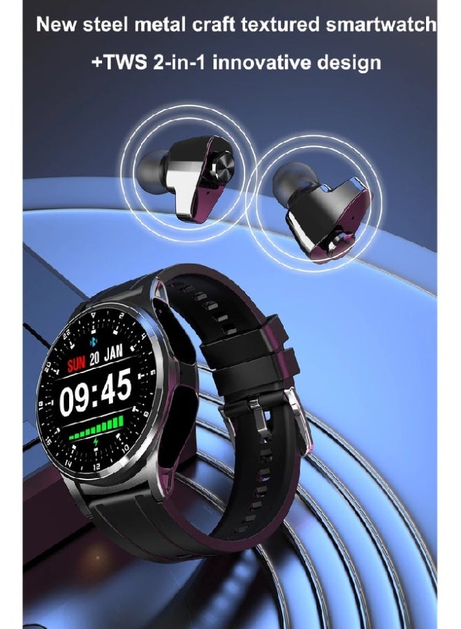 AROAQ GT66 Smart Watch with Wireless Earbuds – 1.39" HD Round Display, Silicone Strap, Heart Rate & SpO2 Tracking, Sleep Monitor, 100+ Sport Modes, Bluetooth Calls, Fitness Tracker , Black - Image 3