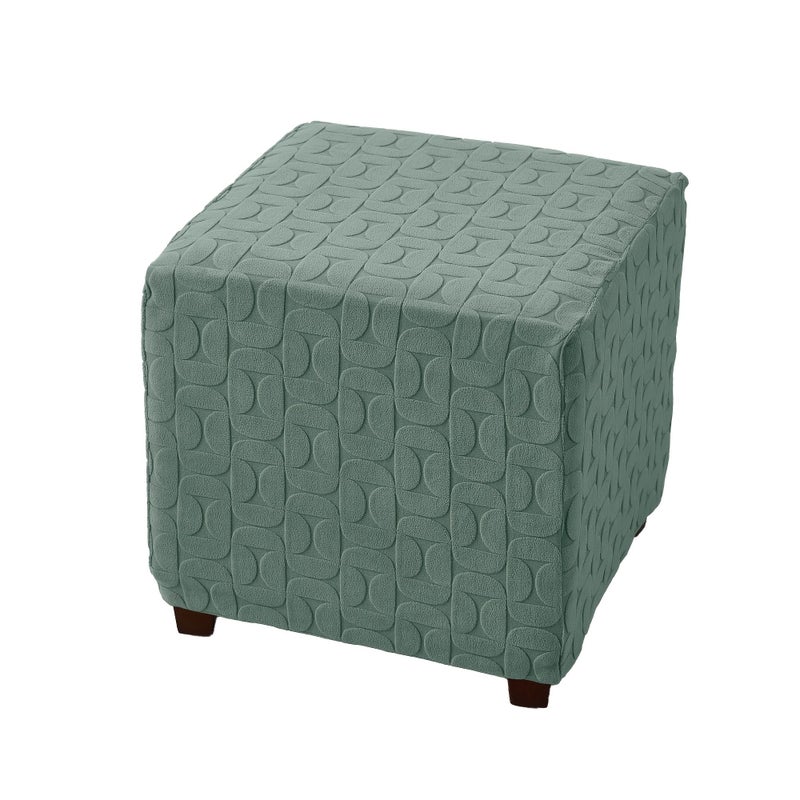 1pc Fleece Half Round Stretch Full Cover Square Ottoman Cover 5 Black - Image 5