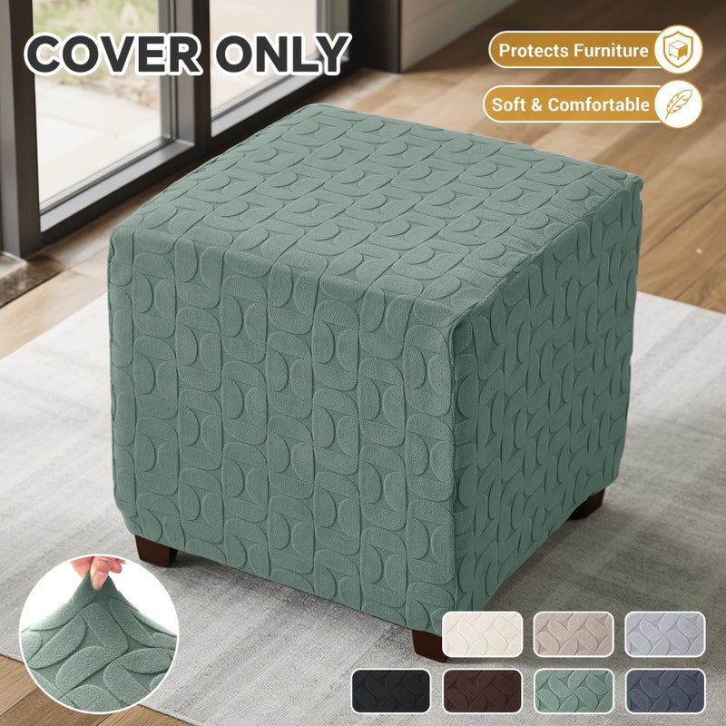 1pc Fleece Half Round Stretch Full Cover Square Ottoman Cover 5 Black - Image 1