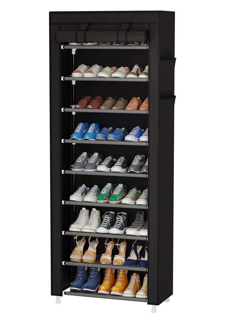 تراسل منظم رف أحذية من 9 طبقات، رف أحذية محمول بغطاء قماش غير منسوج لمدخل الخزانة وغرفة النوم والمدخل - Image 1