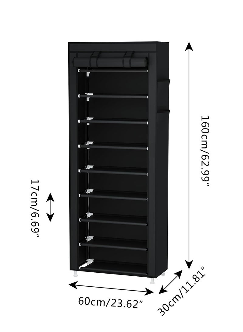 تراسل منظم رف أحذية من 9 طبقات، رف أحذية محمول بغطاء قماش غير منسوج لمدخل الخزانة وغرفة النوم والمدخل - Image 2