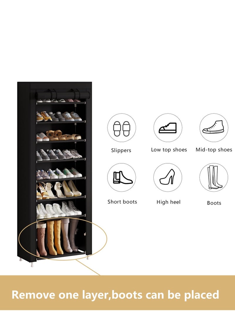 تراسل منظم رف أحذية من 9 طبقات، رف أحذية محمول بغطاء قماش غير منسوج لمدخل الخزانة وغرفة النوم والمدخل - Image 3