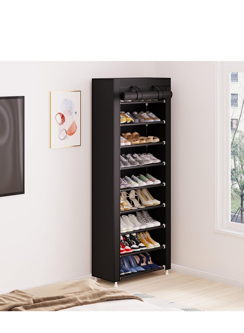 تراسل منظم رف أحذية من 9 طبقات، رف أحذية محمول بغطاء قماش غير منسوج لمدخل الخزانة وغرفة النوم والمدخل - Image 4