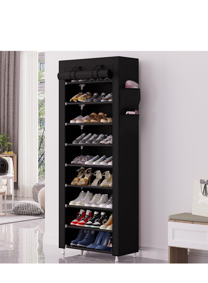 تراسل منظم رف أحذية من 9 طبقات، رف أحذية محمول بغطاء قماش غير منسوج لمدخل الخزانة وغرفة النوم والمدخل - Image 5