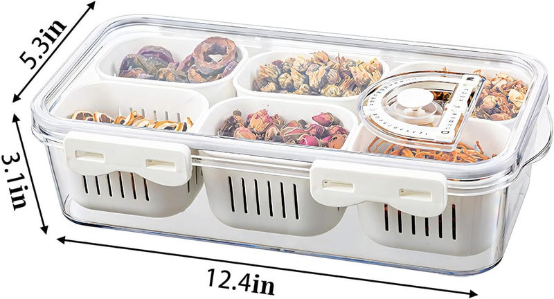 MineSign 2Pack Divided Food Serving Tray with Lids Stackable Snackle Box for Candy Nuts Spice Fruit&Veggie Container with 6 Small Dividers Plastic Storage Bins for Fridge Pantry Freezer - Image 3
