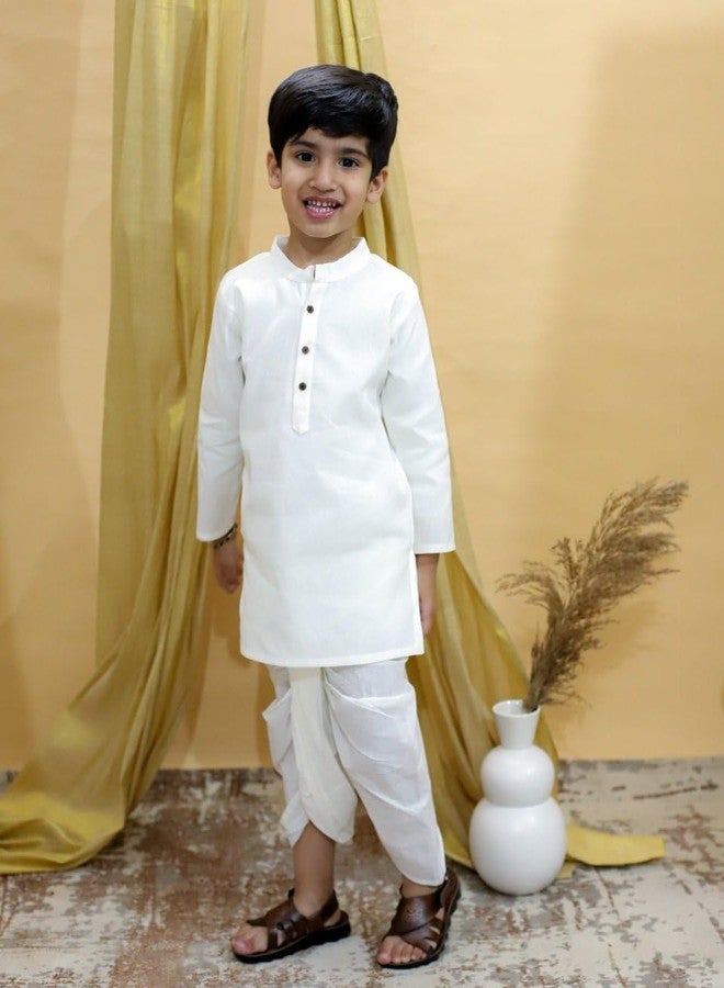 The Mom Store مجموعة كورتا دوتي للأولاد من متجر الأم | قطن | مريح | ملابس تقليدية | مظهر احتفالي | كورتا دوتي | أبيض فاتح | 2-3 سنوات - Image 5