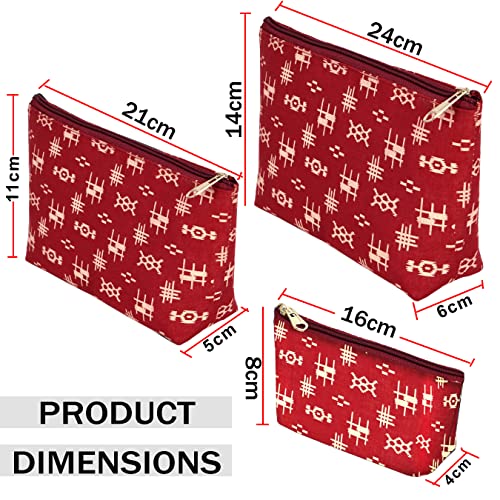 NISUN Set of 3 Multipurpose Travel Pouch, Pouch for Cosmetic Stuffs, Women Makeup Organizer Bag, Aesthetic and Trendy (Red) - Image 2