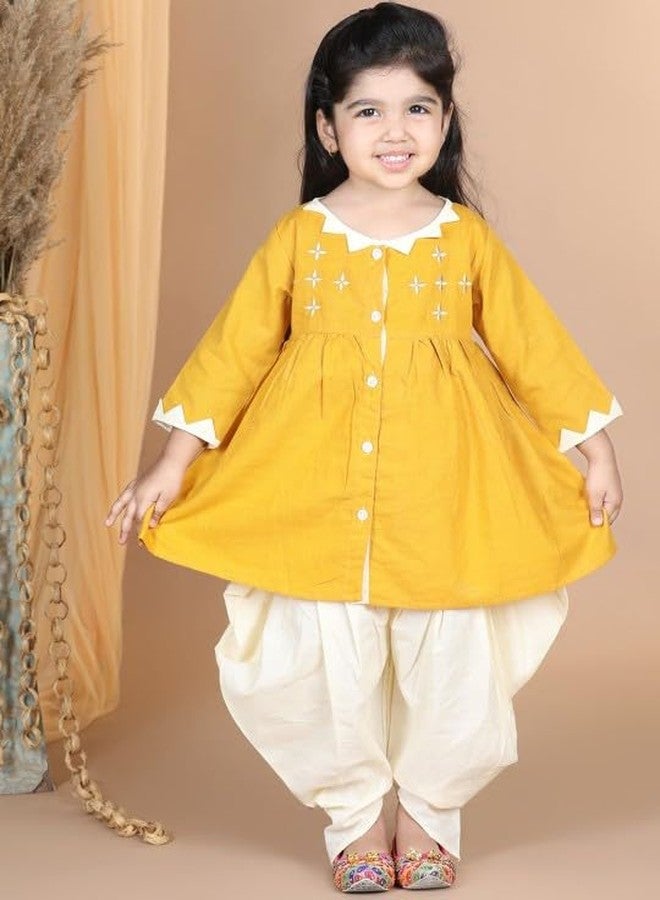 LITTLE GINNIE Kurta Set for Kids Girls 5-6 Years, Cotton, Ethnic Wear For Baby Girl - Mustard - Image 5