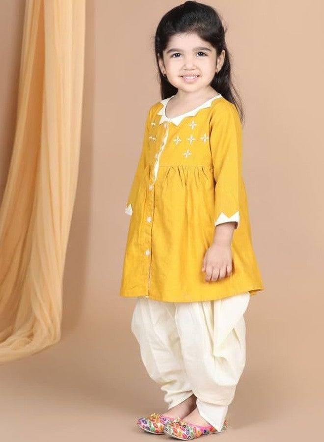 LITTLE GINNIE Kurta Set for Kids Girls 5-6 Years, Cotton, Ethnic Wear For Baby Girl - Mustard - Image 3