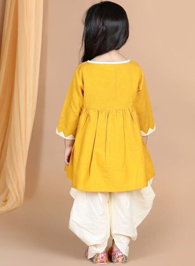 LITTLE GINNIE Kurta Set for Kids Girls 5-6 Years, Cotton, Ethnic Wear For Baby Girl - Mustard - Image 2