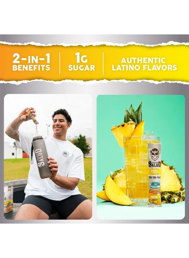 Salud 2-in-1 Energy Drink Powder + Focus, Pineapple Mango, Organic Caffeine, B6 + B12, Theanine, Clean Energy Drink Packets, Agua Fresca Mix, Non-GMO, Gluten Free, Vegan, 1g of Sugar, (15 Servings) - Image 2